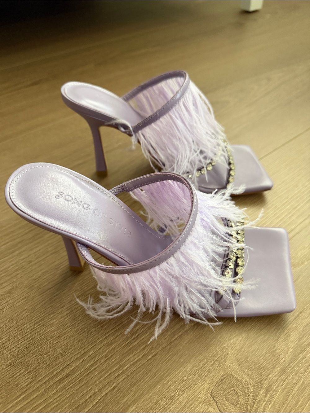 Song of Style Lavender Feather & Crystal Slide Mules - Picture 2 of 7